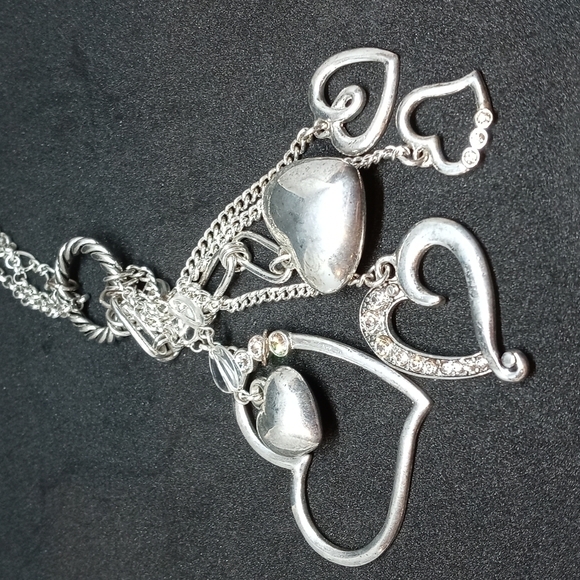 Silvertone heart and faux diamond multiple pendants 18 inch chain - Picture 3 of 6